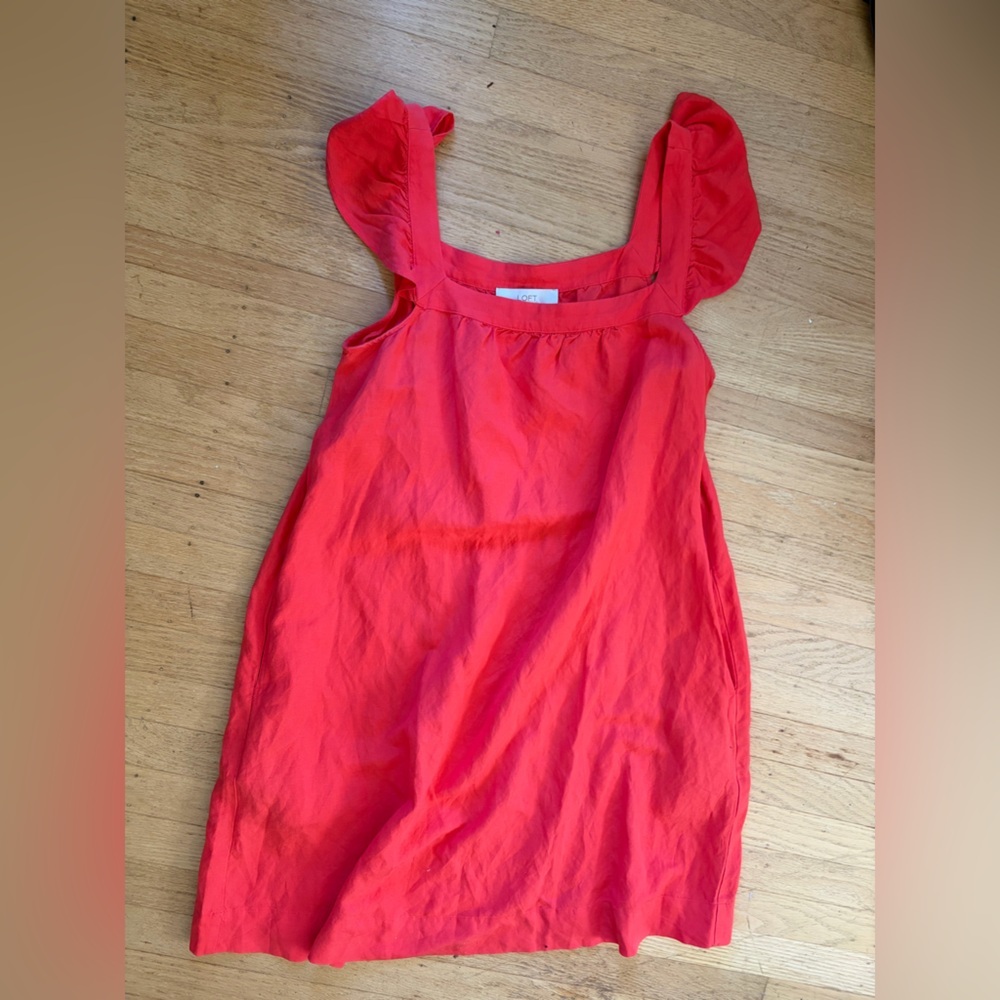 Loft Linen sundress with ruffle sleeves and pockets